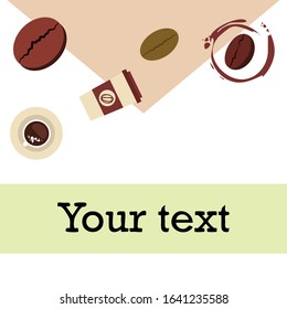 Cup of coffee and coffee grain. Abstract vector background.