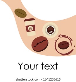 Cup of coffee and coffee grain. Abstract vector background.