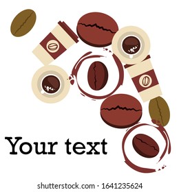 Cup of coffee and coffee grain. Abstract vector background.