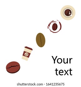 Cup of coffee and coffee grain. Abstract vector background.