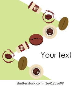 Cup of coffee and coffee grain. Abstract vector background.