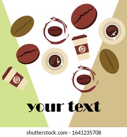 Cup of coffee and coffee grain. Abstract vector background.