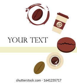 Cup of coffee and coffee grain. Abstract vector background.