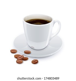 Cup of coffee with grain. Eps10 vector illustration. Isolated on white background