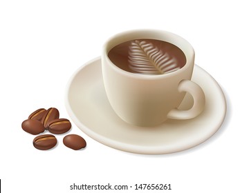 Cup of coffee with coffee grain. Photo-realistic vector. 