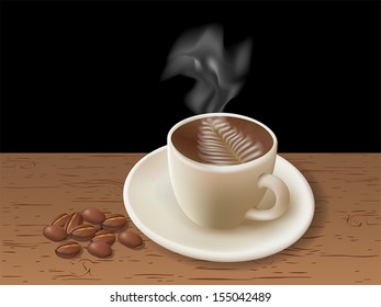 Cup of coffee with coffee grain. Photo-realistic vector. 