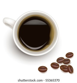 Cup of coffee with coffee grain. Photo-realistic vector.