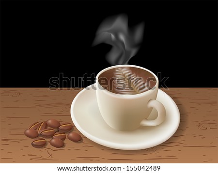 Cup of coffee with coffee grain. Photo-realistic vector. 