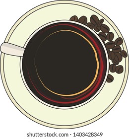 
Cup of coffee with grains of coffee