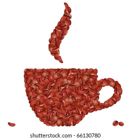 Cup of coffee from grains, isolated on white, vector illustration
