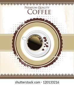 Cup of coffee with grange retro background