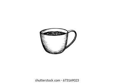 Cup of coffee, graphic hand drawn illustration isolated on white background