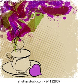 Cup of coffee with grunge design elements