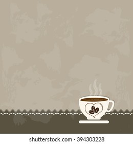 Cup of coffee and grunge on brown background