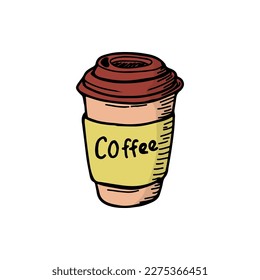 Cup of coffee hand draw color icon