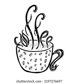 Cup of coffee. Hand drawing and lettering