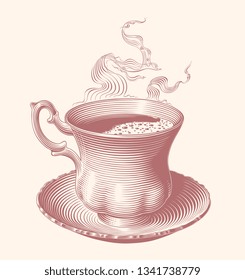 A cup of coffee. Hand drawn engraving. Editable vector vintage illustration. Isolated on light background. 8 EPS 