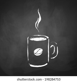 A cup of coffee. Hand drawn sketch on chalkboard background. Vector illustration. isolated.