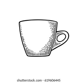 Copa de café. Estilo de esbozo dibujado a mano. Ilustración de grabado vectorial negro vintage para etiquetas, web, capas. Aislado sobre fondo blanco