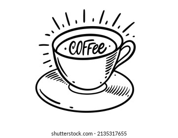 Cup of coffee hand-drawn black color vector illustration