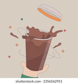 Cup of coffee in hand.International coffee day. Sketch banners for poster or other template design.