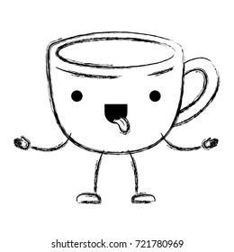 cup of coffee with handle in dish cartoon monochrome blurred silhouette vector illustration