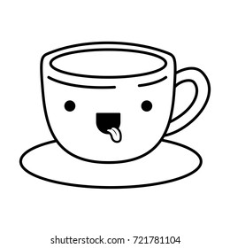 cup of coffee with handle in dish monochrome kawaii silhouette vector illustration