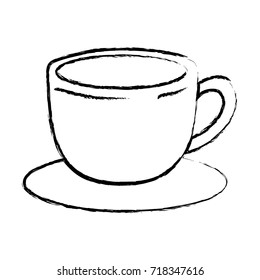 cup of coffee with handle on dish monochrome blurred silhouette vector illustration