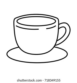 cup of coffee with handle on dish monochrome silhouette vector illustration