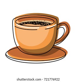cup of coffee with handle on dish colorful watercolor silhouette vector illustration