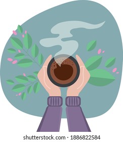 cup of coffee in hands flat design