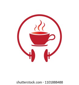 Cup of coffee and head phone vector. Design red on white. Design print for mural, logo, icon, symbol. Set 2