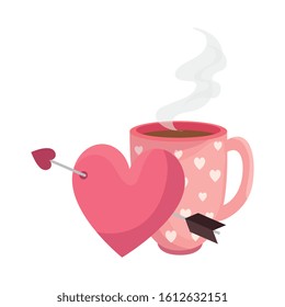 cup coffee and heart with arrow isolated icon vector illustration design