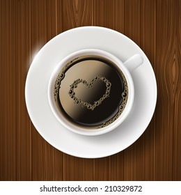 cup of coffee and heart of the bubbles