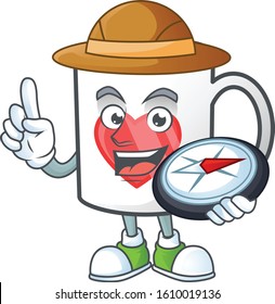 Cup of coffee with heart Explorer with a compass