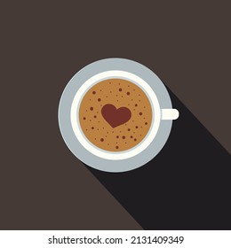 Cup of coffee with heart in flat style