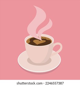 Cup of coffee with heart. flat style in pink. Creative design for Cafeteria, Posters, Banners, Cards. vector illustration 