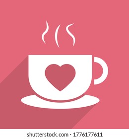  cup coffee with heart icon with long shadow vector