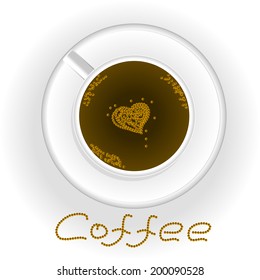 Cup of coffee with heart. The idea for the emblem cafe or restaurant. Vector illustration. Abstract pattern.