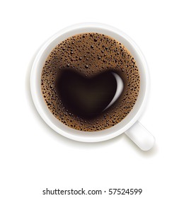 Cup Of Coffee With Heart Image Isolated On White Background, Vector Illustration