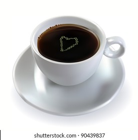 Cup of coffee with heart image, on white background