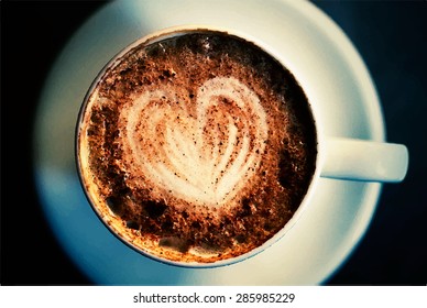 A cup of coffee with heart pattern. Vector.