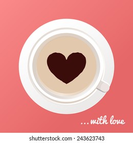 Cup of coffee with heart shape in the middle. Vector illustration