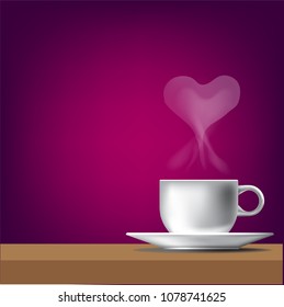A cup of coffee with a heart shape smoke. (vector)
