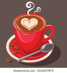 Cup of coffee with heart shape and spoon