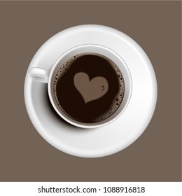 Cup of coffee with heart. Top view