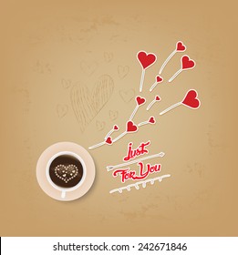 cup of coffee with heart valentines day greeting card