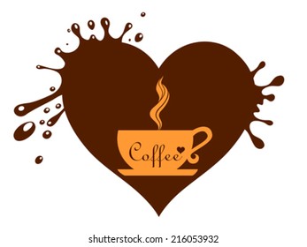Cup of coffee with heart. Vector illustration. 