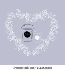 Cup of coffee in hearts shape. Vector illustration