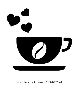 cup of coffee with hearts steam black simple icon